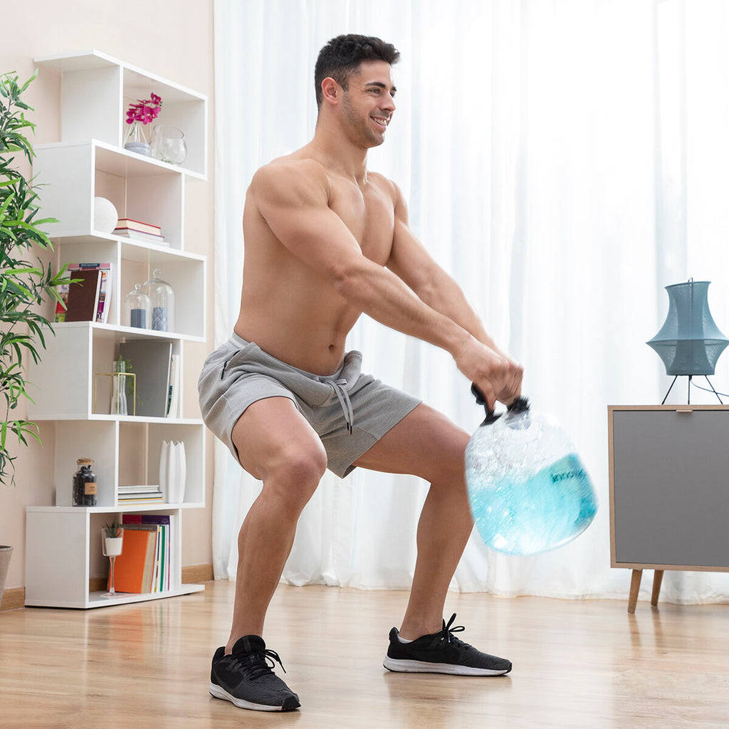 Wassergefüllte Kettlebell für Fitness mit Trainingsguide Fibell
